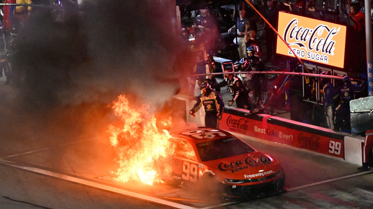 Daniel Suarez’s car catches fire during NASCAR Cup Series race at Daytona