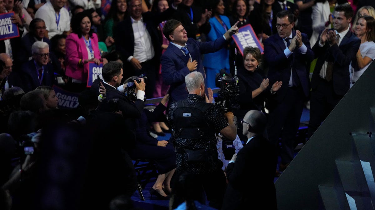 ‘That’s my dad!’: Gus Walz has emotional reaction during Tim Walz’s DNC speech