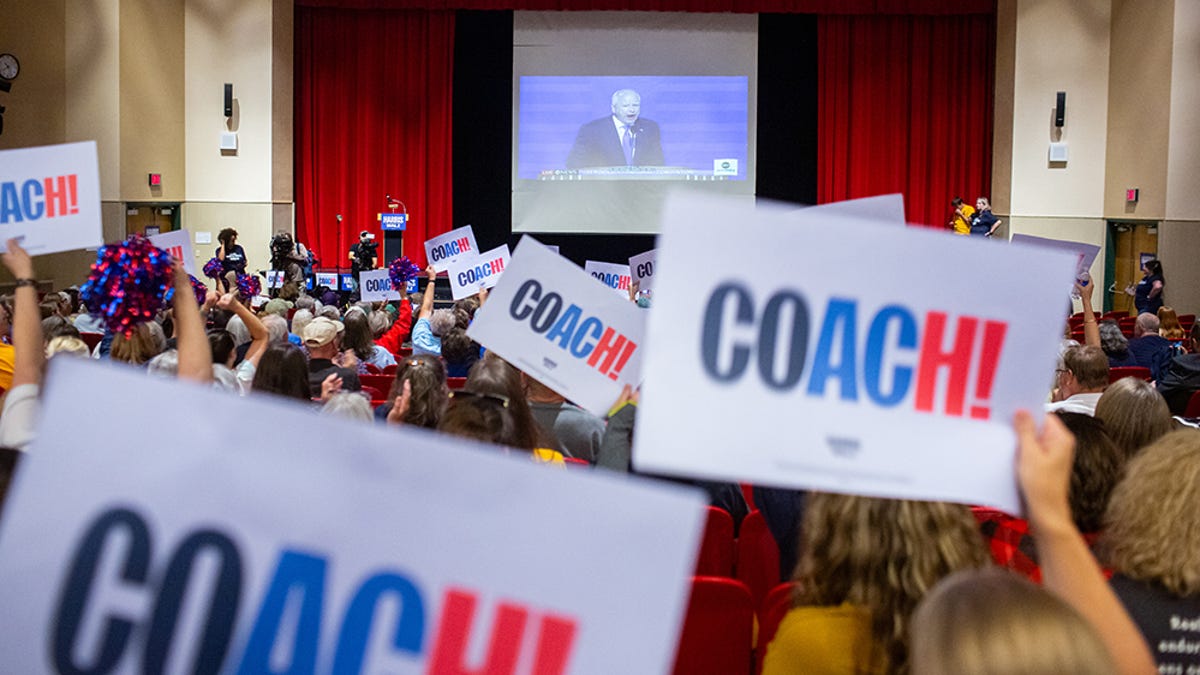 In Walz’s hometown, locals at DNC watch party cheer on their former football coach