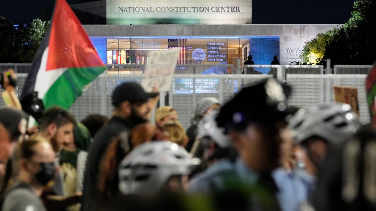 Pro-Palestinian protesters gather outside presidential debate