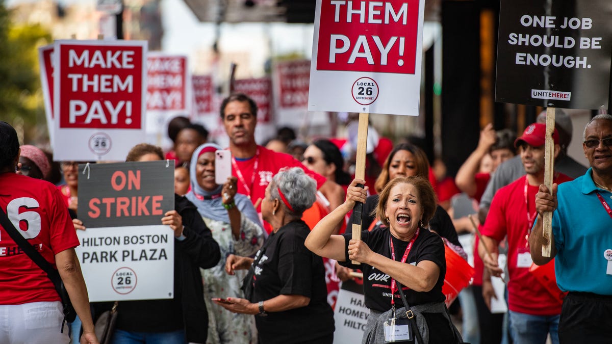 ‘Make them pay’: Thousands of Hilton, Hyatt, Marriott hotel workers on strike across US