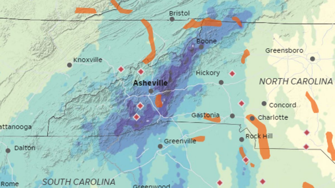 Helene rainfall map: See rain totals around southern Appalachian Mountains