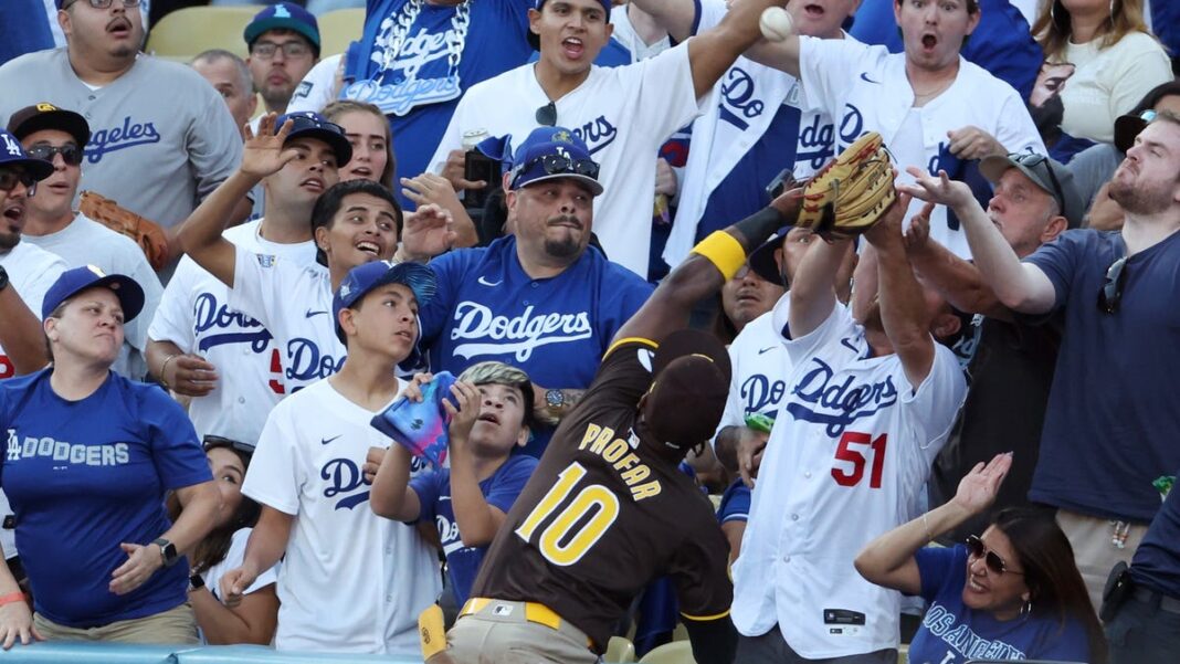 Padres’ Jurickson Profar denies Dodgers’ Mookie Betts of home run in first inning