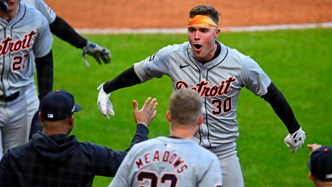 Kerry Carpenter stuns Guardians with dramatic HR in 9th to lift Tigers to win in Game 2