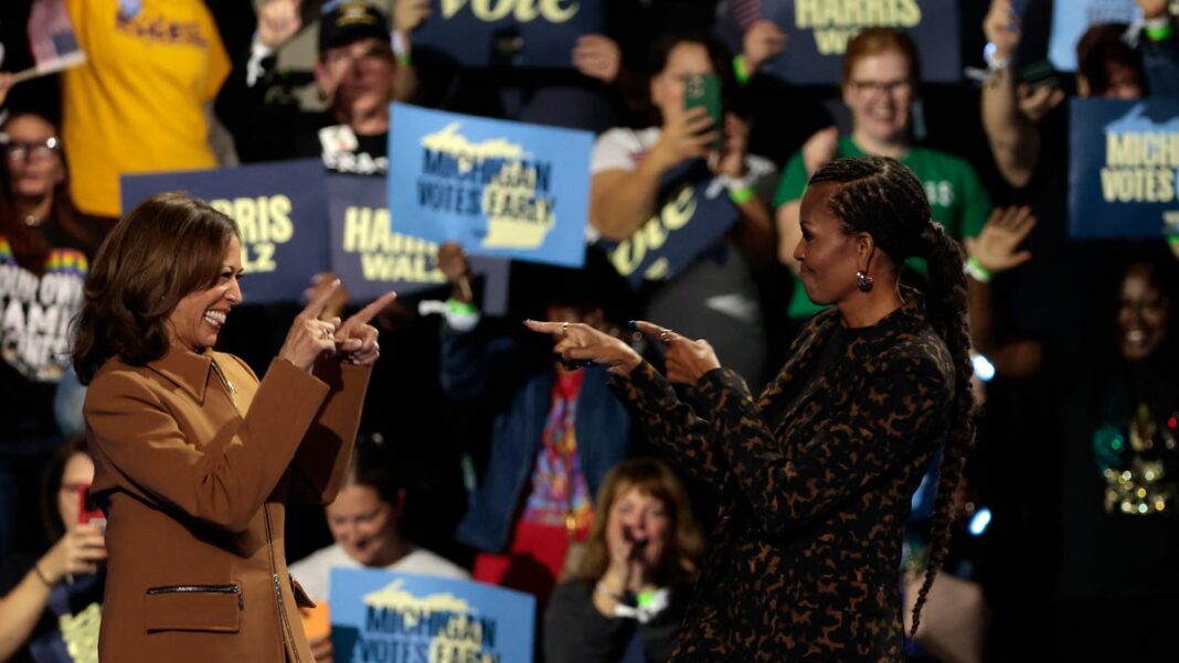 Michelle Obama blasts Trump at Harris’ Michigan campaign rally: ‘No honesty, no decency’