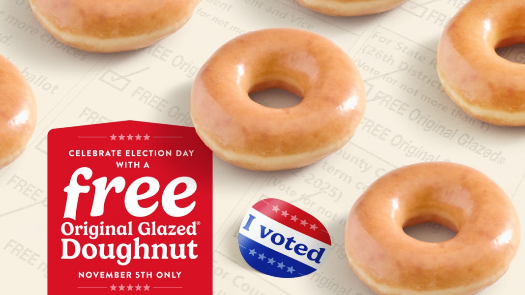 Krispy Kreme is giving away free doughnuts, ‘I voted’ stickers on Election Day