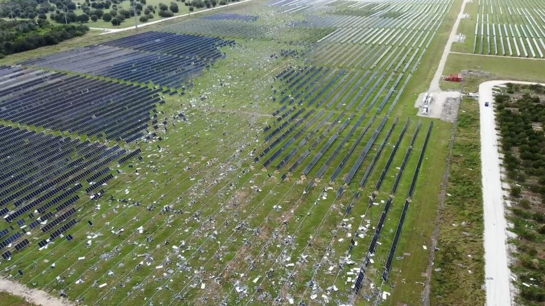 Drone footage shows destruction left by tornado ripping through Florida solar farm before Milton