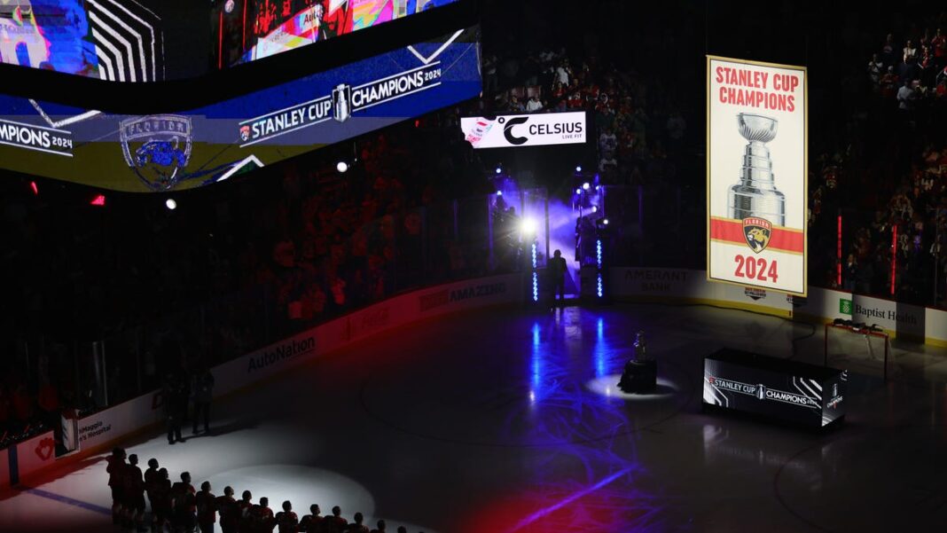 Florida Panthers raise Stanley Cup banner, down Boston Bruins in opener