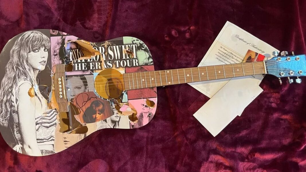 Taylor Swift-themed guitar smashed by a Texas man is up for sale… again