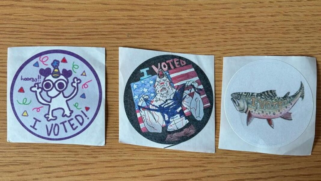 A werewolf and a crawfish walk into a voting poll: Unique ‘I Voted’ election stickers