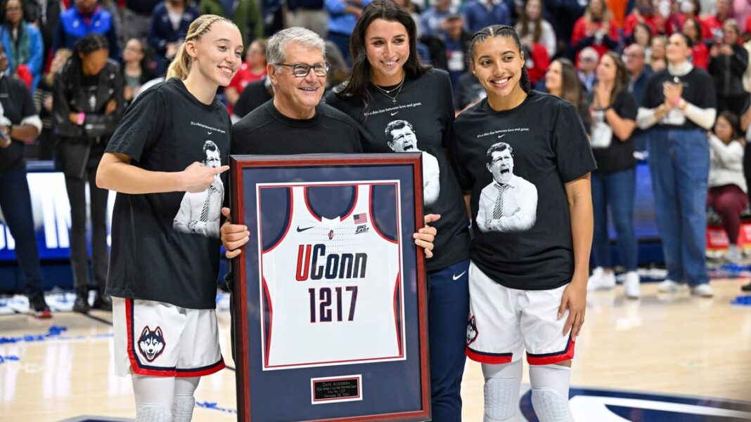 As Geno Auriemma gets 1,217th win for NCAA record, players praise his ‘compassionate’ side