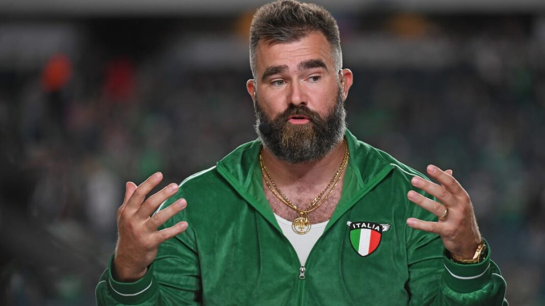 Jason Kelce spikes heckler’s phone over homophobic slur aimed at brother Travis