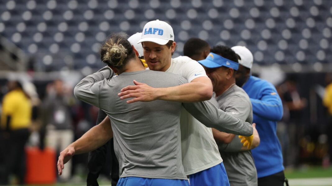 Chargers ‘LAFD’ hats pay tribute to Los Angeles firefighters at playoff game vs. Texans