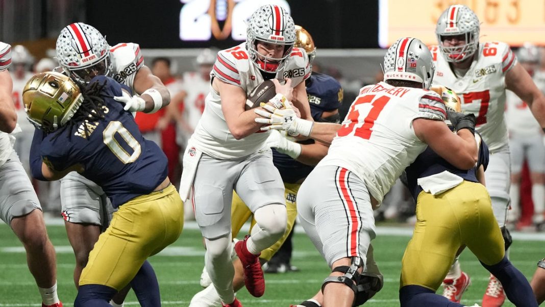 Ohio State topples Notre Dame in College Football Playoff title game for first national title since 2014